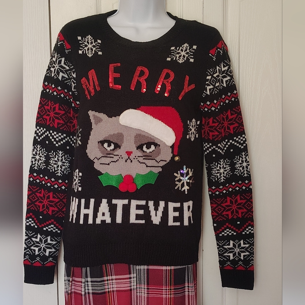 No Boundaries Festive Black Cat Sweater